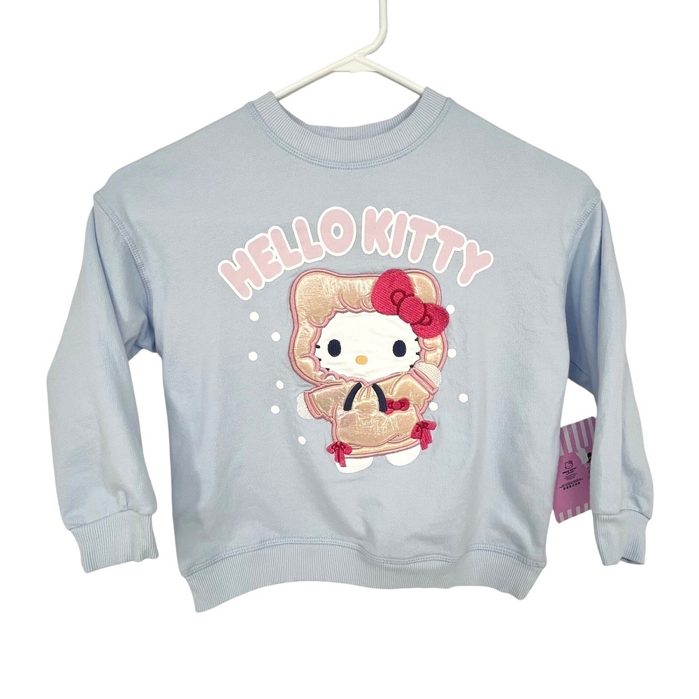 Hello Kitty Sweatshirt Girls 5T Light Blue Sanrio Puffer Jacket Graphic